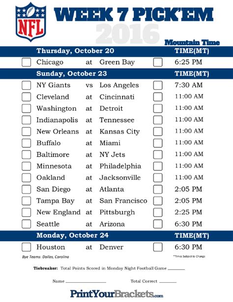nfl schedule in mountain time