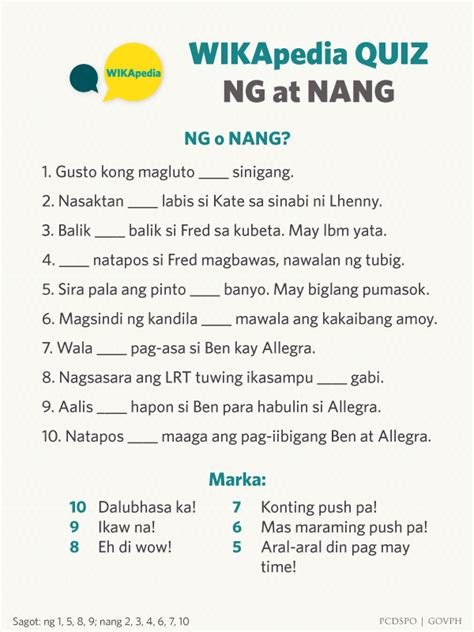 Gamit ng NG at NANG World Languages Quiz Quizizz