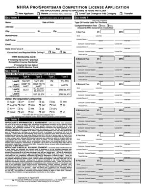 nhra competition license form