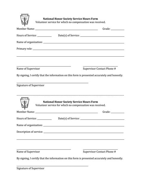 Image result for national junior honor society service hours form