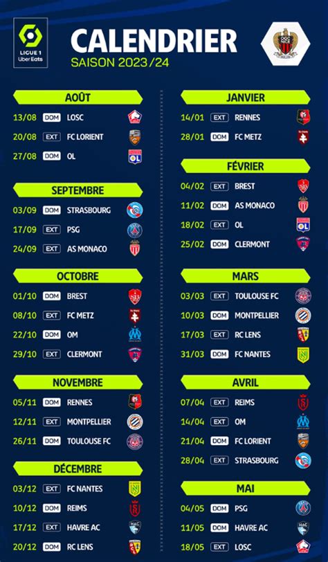 nice calendrier ligue 1