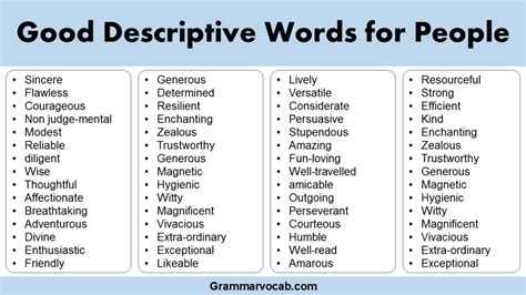 nice descriptive words