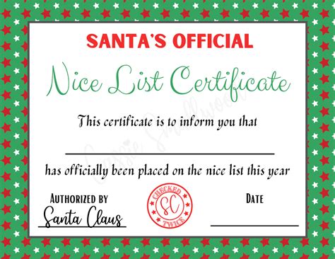 Nice List Certificate Free Printable Templete