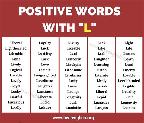 nice words that start with the letter l