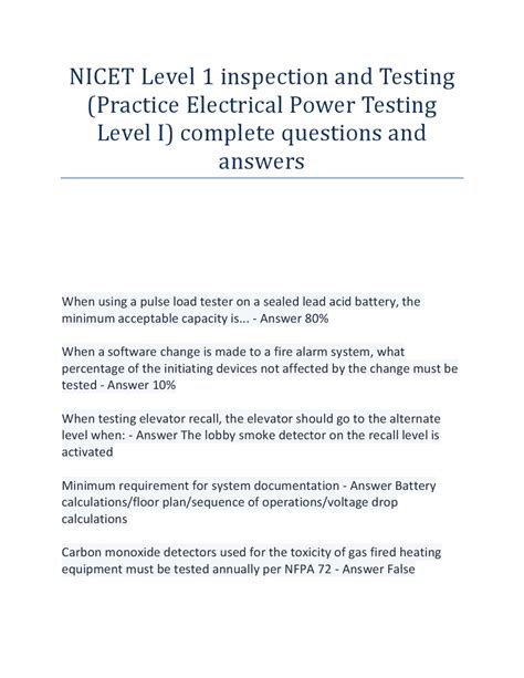 Nicet Electrical Power Testing Training