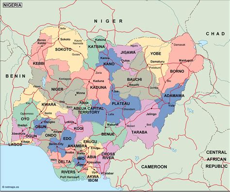 nigeria political map. Vector Eps maps. Eps Illustrator Map Vector