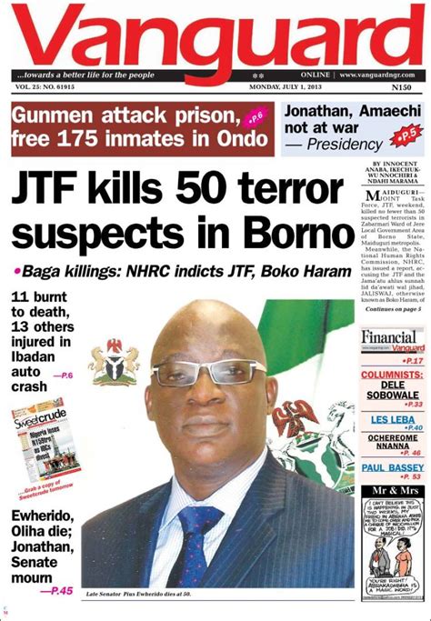 nigerian vanguard newspaper headlines today