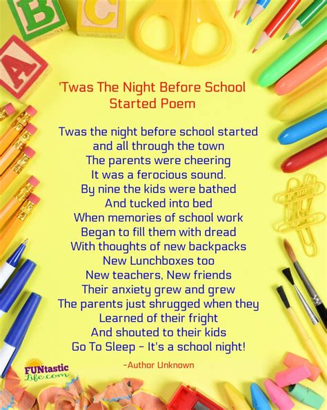 📚🍎📕📓 ️ Night before school, Back to school poem, Twas the night