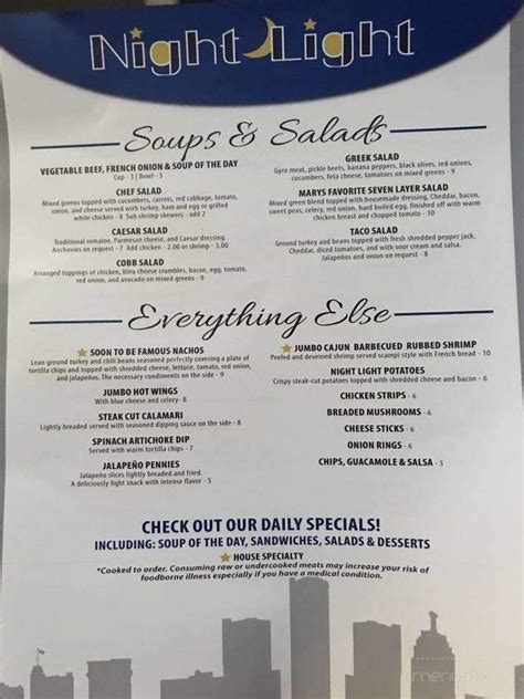 Night Light Jackson Mi Menu