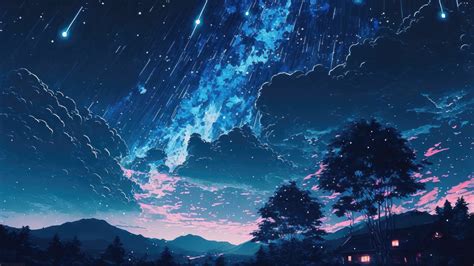Night Sky Anime Background Landscape