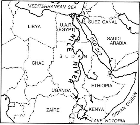 nile river map black and white