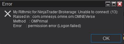 ninjatrader unable to connect