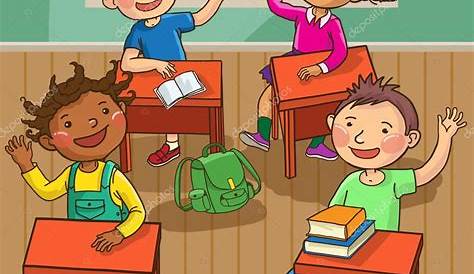 School children cartoon in classroom at lesson — Stock Vector