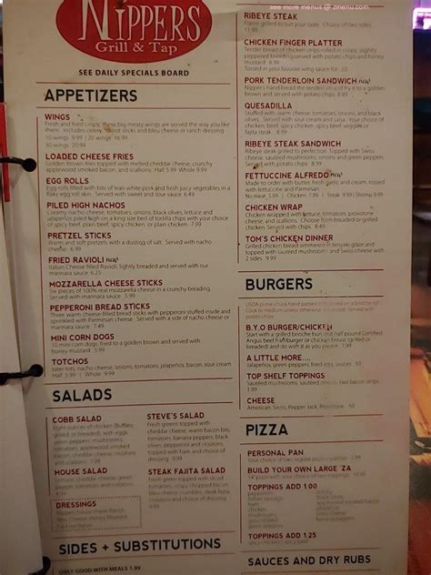 Nippers Bar Menu