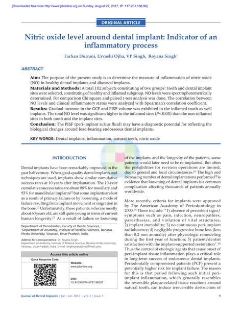 Nitric Oxide Dental Implants