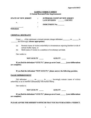 Nj Model Verdict Sheet