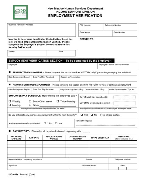 nm hsd employment verification form