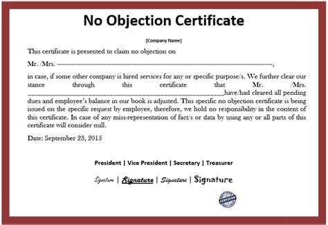 Employee No Objection Certificate Design Template in PSD, Word