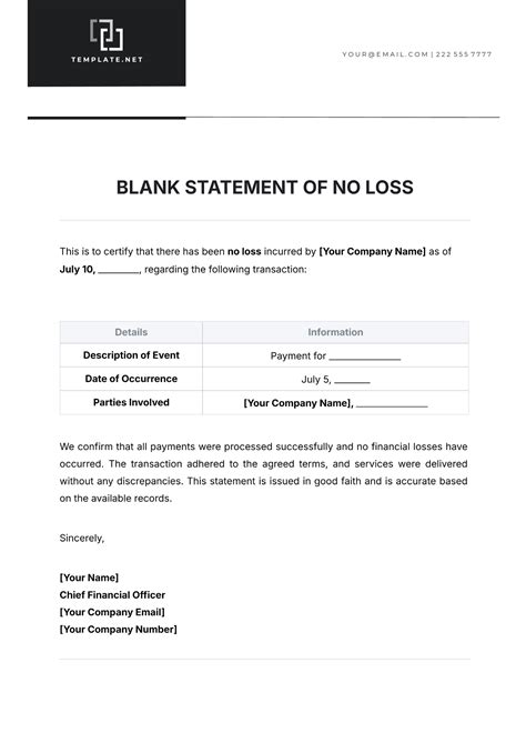 No Loss Statement Fillable