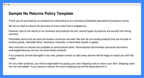 No Return Policy Wording