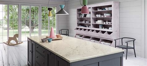 Caesarstone Noble Grey benchtop. White minimalist modern kitchen