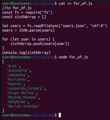 node js for loop json array