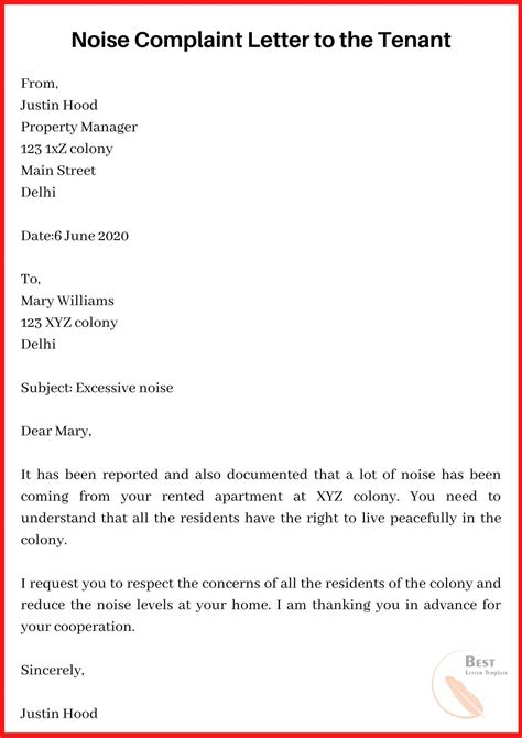 Noise Complaint Letter Sample