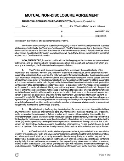 Mutual Non Disclosure Agreement Template