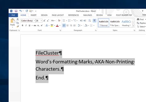 non printing characters in word