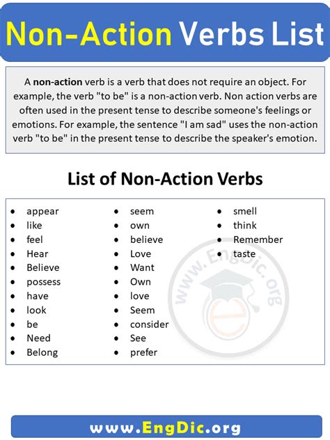 non action verbs list with examples