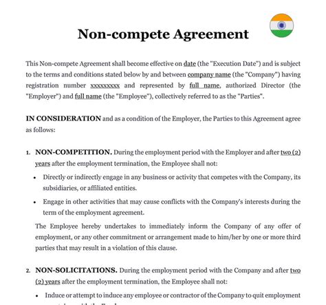 non compete agreement india format
