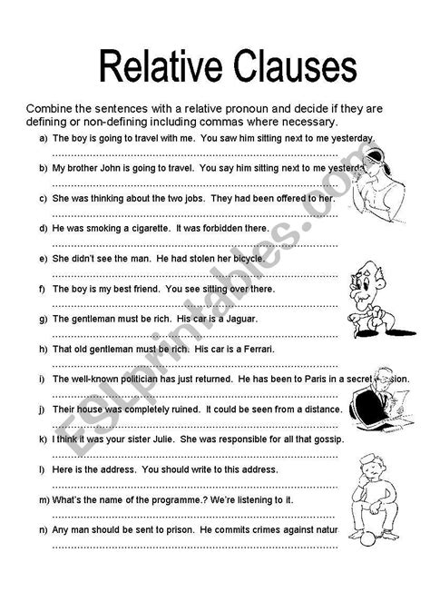 non defining relative clauses exercises with answers