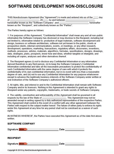 non disclosure agreement format for software company