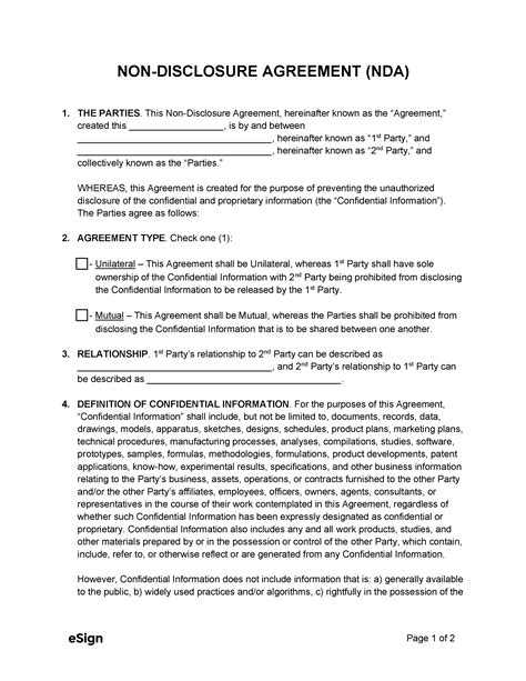 non disclosure agreement legal template