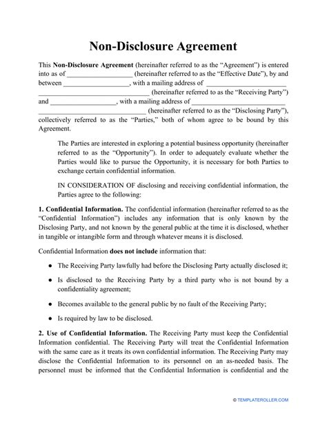 non disclosure agreement template australia pdf