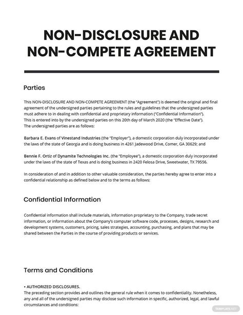 non disclosure non compete agreement form
