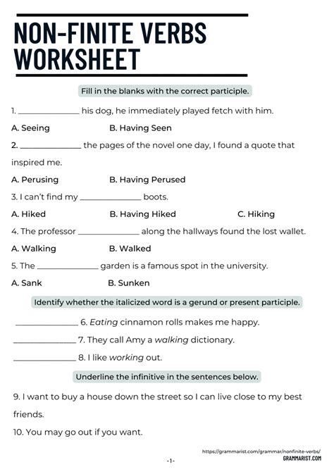 non finite verbs and its types exercises