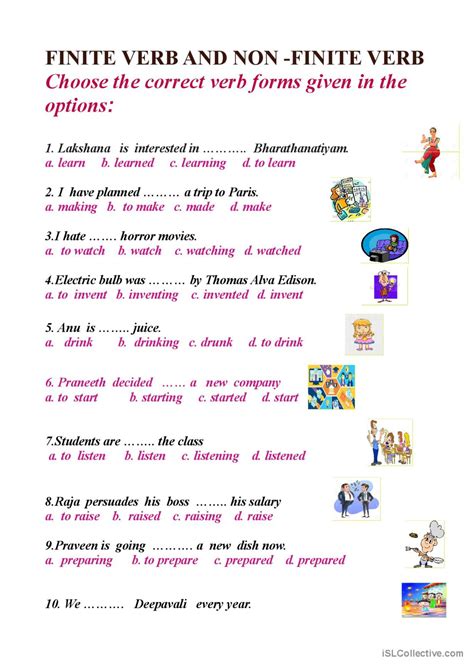 non finite verbs exercises for class 8 with answers questions