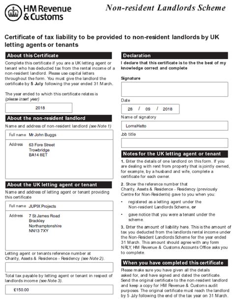 non resident landlord scheme form