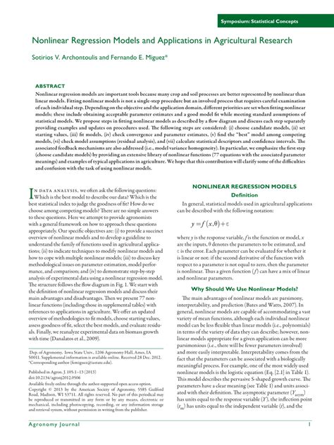 nonlinear regression models and applications in agricultural research