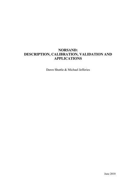Norsand Description Calibration Validation And Applications