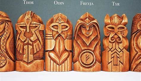 Norse gods carved onto a staff for a customer in Scandinavia. #