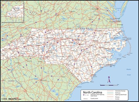 Laminated Map Printable political Map of North Carolina Poster 20 x