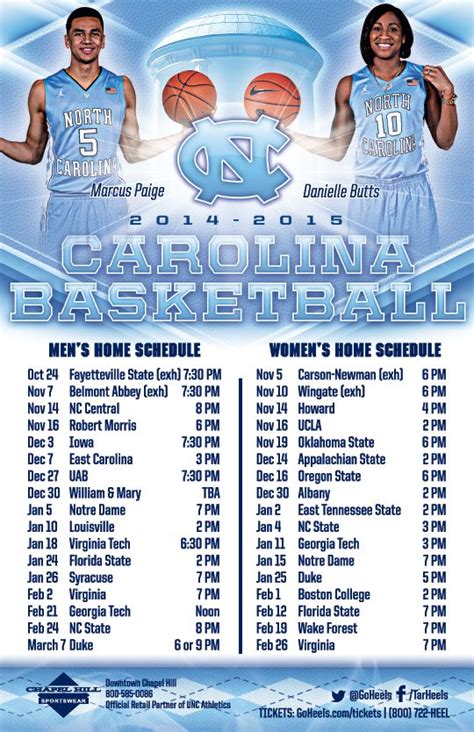 north carolina basketball schedule