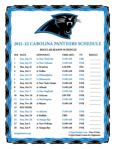 north carolina panthers football schedule