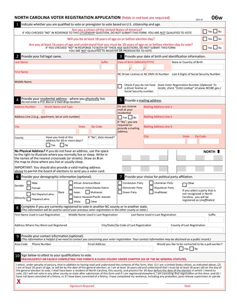 north carolina voter registration application