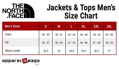 North Face Jacket Size Chart Men