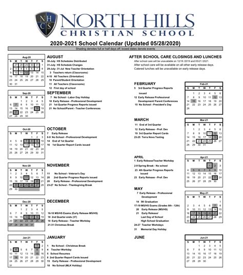 north hills christian school calendar