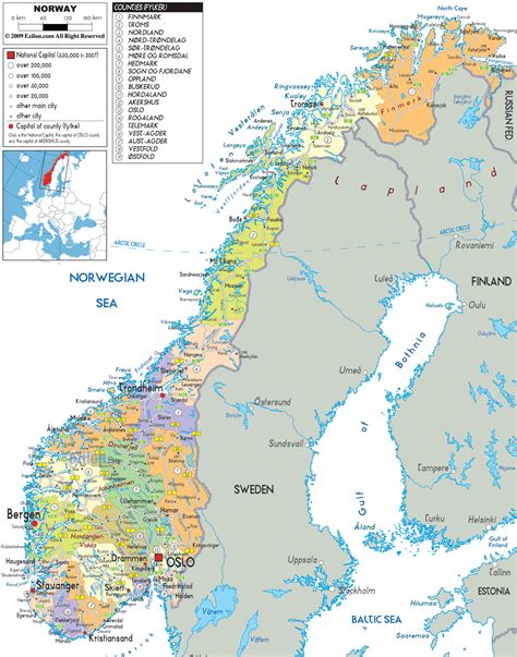 norway map with counties and cities