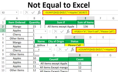 not equal operator in excel formula